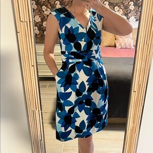 Marvin Richards Blue and Black Floral Midi Dress